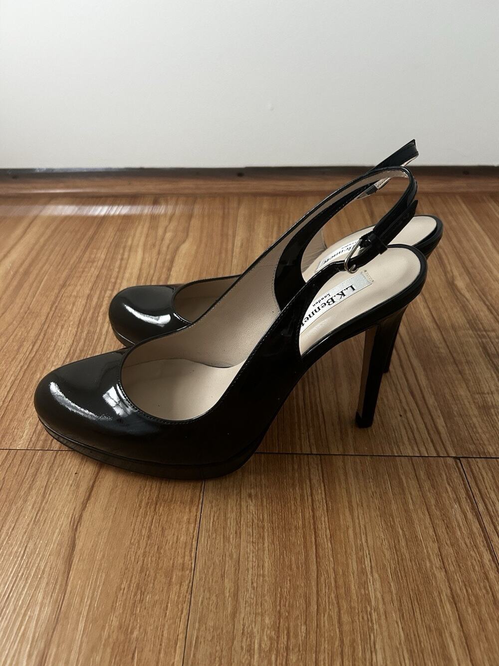 L K Bennett London Sling Back Heels Black Real Leather EU 39.5 US 9